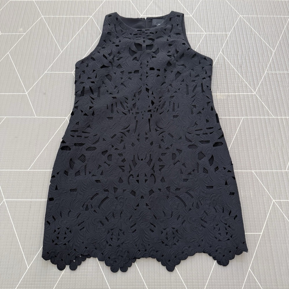 Greylin Little Black Dress Medium Lazer Cut Sheath Sleeveless